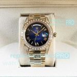 Replica Rolex Day-Date 41 Gradient Blue Roman Daimond Bezel Yellow Gold 